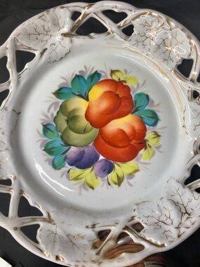 VTG 50s White Ceramic Kitschy Fruits Embellished Collectible Wall Plate~Cut Outs